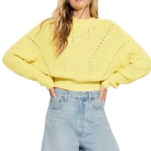 NWT Spiritual Gangster Harper Sweater Yellow Pointelle Cotton Cashmere Size XL